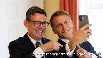 Selfies and smiles as Andy Burnham hands President Macron special Manchester gift