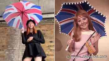 Karen Gillan's got plenty to shout about as she channels Lulu with Union Jack brolly