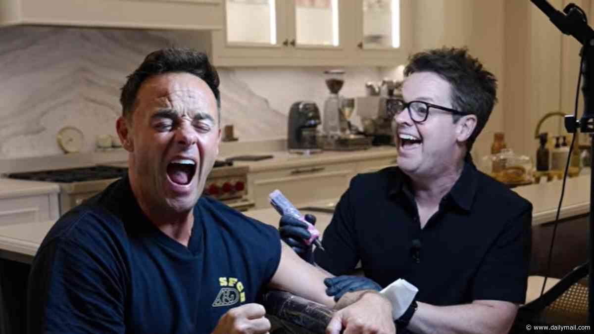 Ant McPartlin screams in horror as pal Declan Donnelly tattoos him with a design created by a fan - and it features a nod to their Newcastle roots