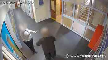 Moment teacher rushes out of classroom with knife in her hand after schoolboy stabbed her in the head