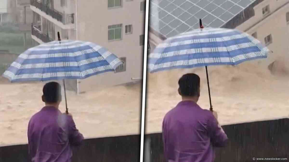 Opmerkelijke situatie: gebouw in China verzwolgen door water na noodweer