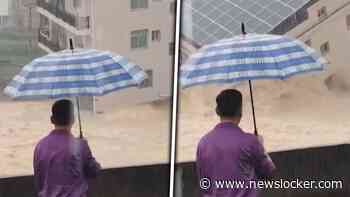 Opmerkelijke situatie: gebouw in China verzwolgen door water na noodweer