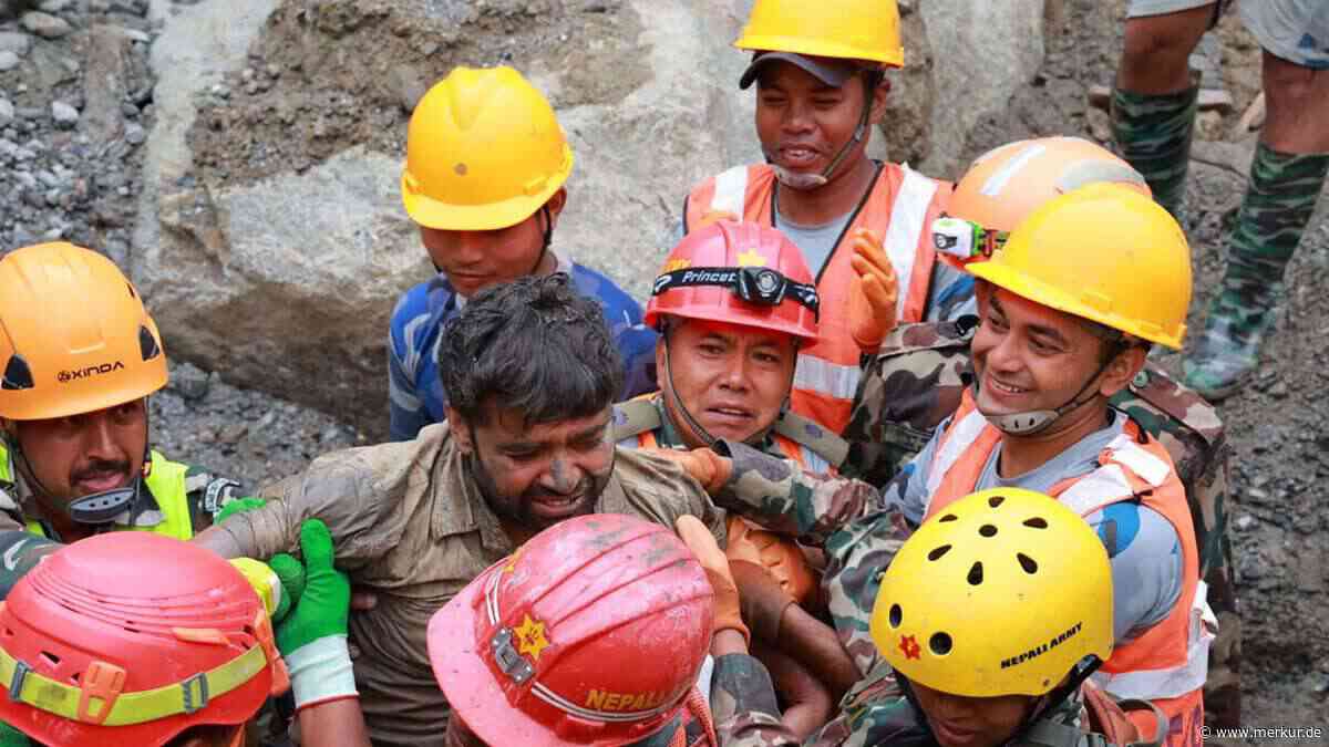 Flutwelle verschüttet Tunnel: In Nepal werden zwei Arbeiter nach neun Tagen lebend gefunden