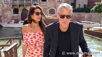 Amal Clooney wears £1,190 mesh Stella McCartney dress as she holds hands with husband George as they head to Venice Film Festival event