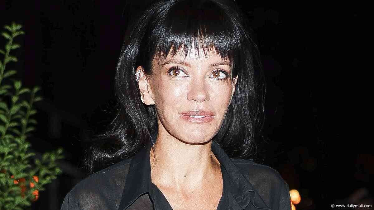 Lily Allen shows off her bra under a sheer shirt as she attends a private party with Troye Sivan in New York
