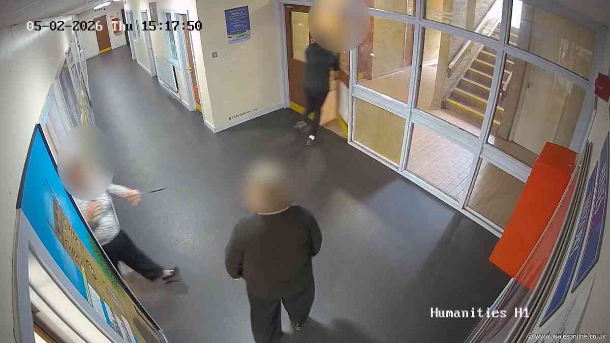 Milford Haven school stabbing attacker caught on camera fleeing as injured teacher holds knife