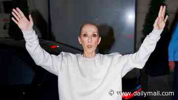 Celine Dion wears an oversized designer tracksuit as she meets fans and sings and dances outside the Le Royal Monceau hotel ahead of her Paris concerts