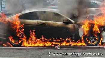 Cars go up in flames in Cambridgeshire town