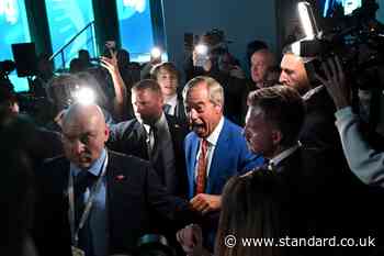 Protesters interrupt Nigel Farage’s conference speech
