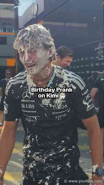 Payback is best served with cream 😉 Happy birthday, Kimi! 🎂 #mercedesf1 #kimiantonelli #f1