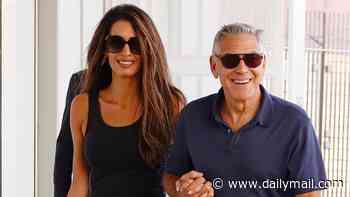 Amal Clooney wows in £1,695 snake print Elie Saab skirt as she links arms with husband George Clooney as they leave the 83rd Venice Film Festival