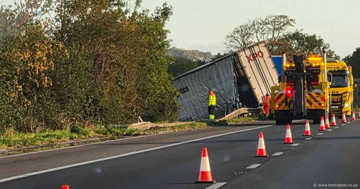 Lorry crashes off hard shoulder after veering off M5 near Bristol