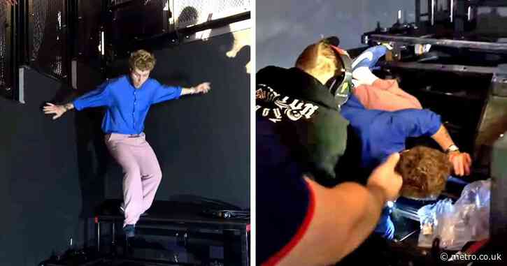 Singer Alex Warren shares brutal face-first tumble during concert