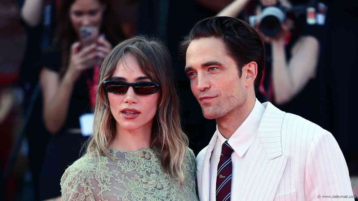 Suki Waterhouse puts on a leggy display in a chic £5k Saint Laurent lace minidress as she joins her fiancé Robert Pattinson at the Primetime premiere during the Venice International Festival