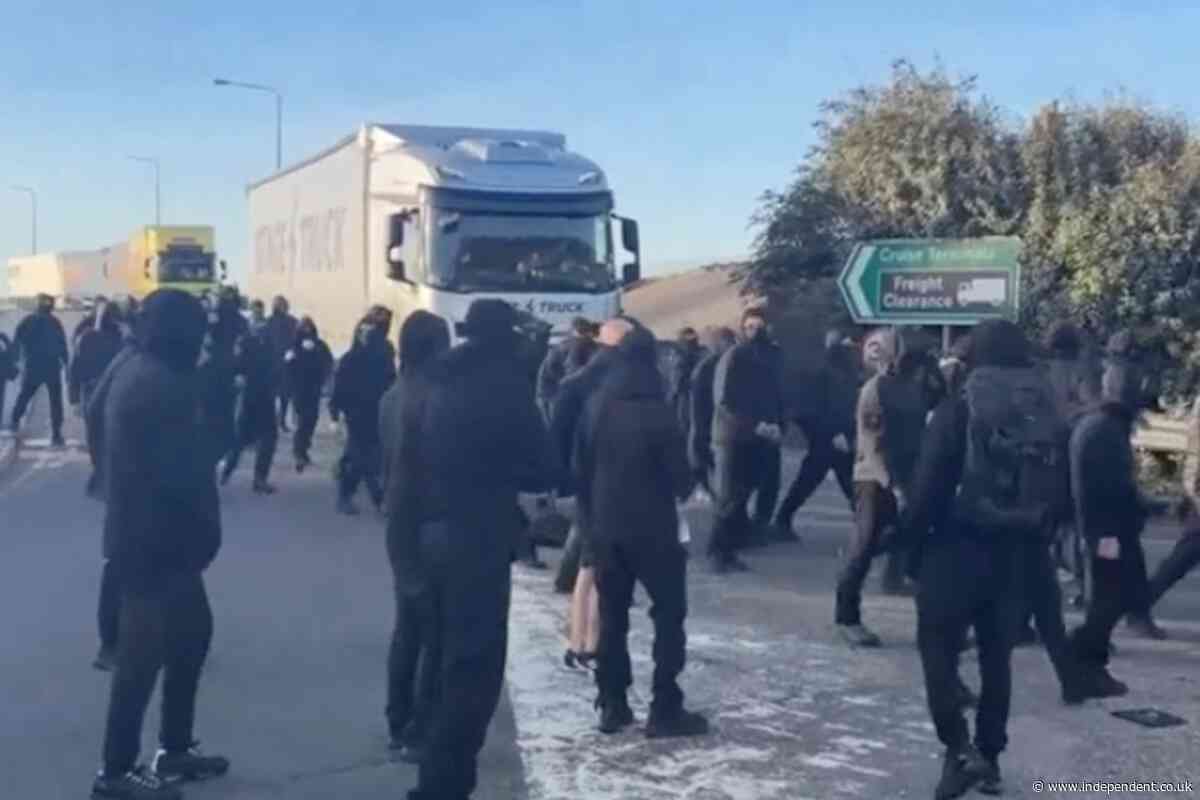 ‘Intimidating’ masked protesters block access to Dover port in ‘stop the boats’ protest – sparking traffic chaos
