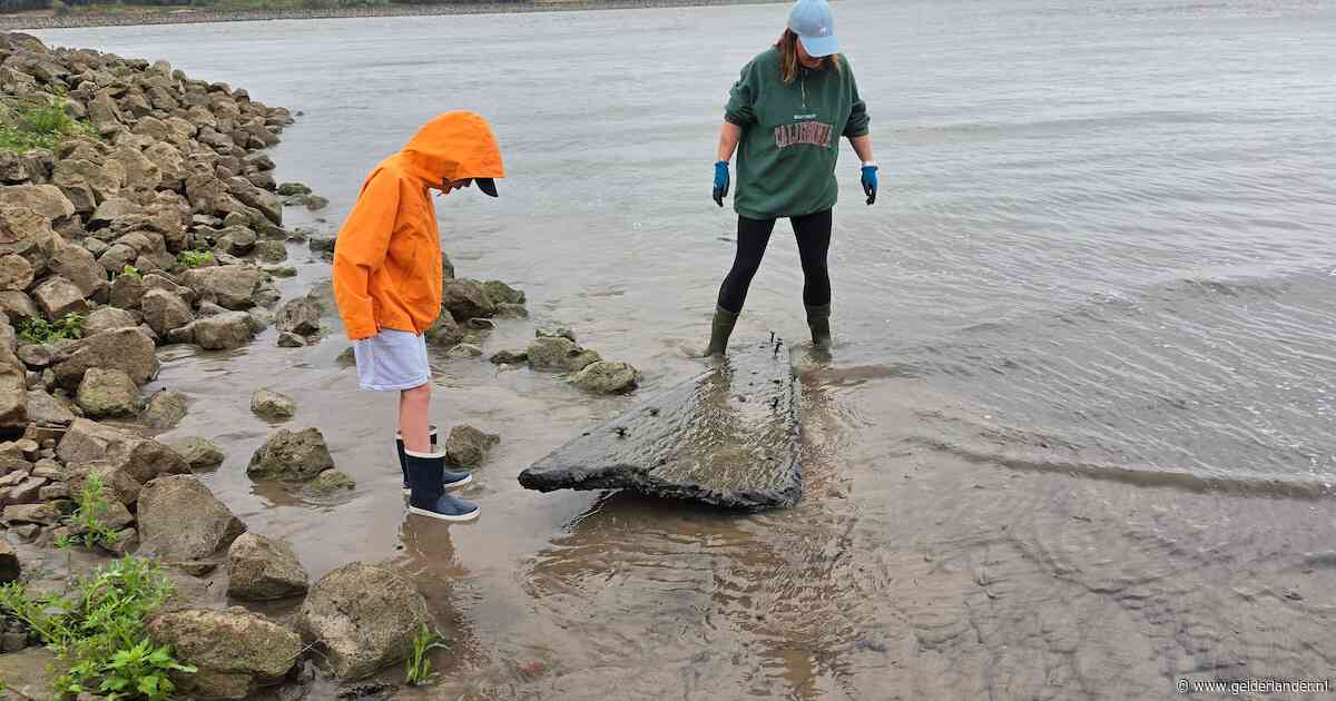 Quinn (8) doet een hele bijzondere vondst langs de Waal, archeoloog denkt aan een eeuwenoud schip: ‘Heel vet’