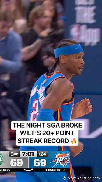 SGA became the first player since Wilt to score 20+ in every regular season game
