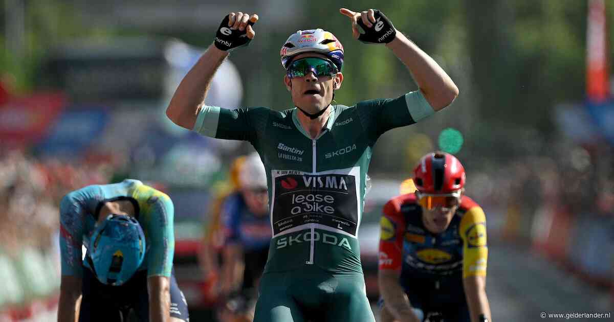 Weer feest voor Visma in Vuelta: Wout van Aert verslaat medevluchters in sprint en boekt zijn tweede ritzege