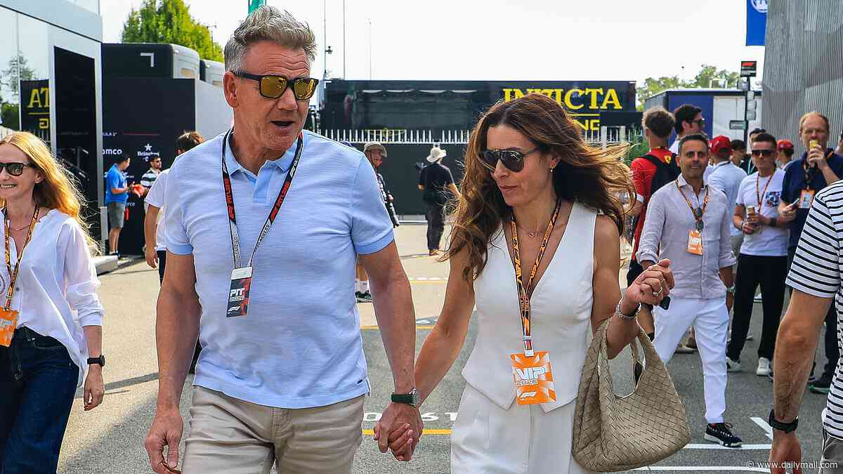 F1 superfan Gordon Ramsay holds hands with his glamorous wife Tana as they enjoy a day out at the Italian Grand Prix