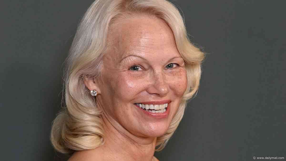 Makeup free Pamela Anderson, 59, steals the show in orange satin dress as she leads the stars at the amfAR Gala during Venice Film Festival
