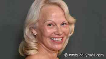 Makeup free Pamela Anderson, 59, steals the show in orange satin dress as she leads the stars at the amfAR Gala during Venice Film Festival