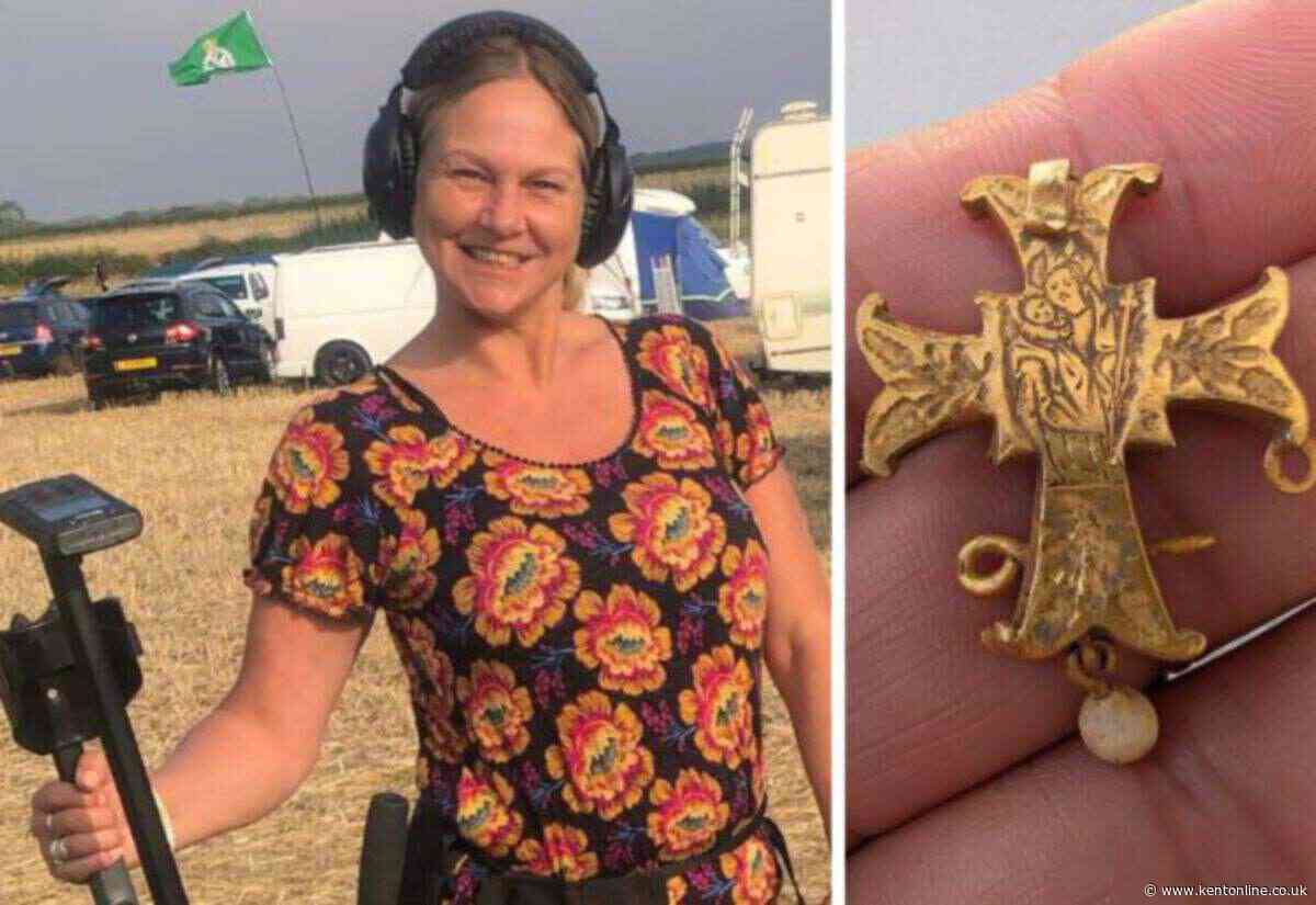 ‘It’s a dream come true find’: Metal detectorist unearths medieval gold cross