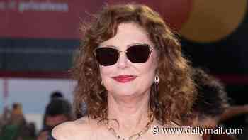 Susan Sarandon, 79, shows off her youthful looks in an elegant black gown and shades at the Venice Film Festival premiere of The Echo Chamber