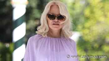 Pamela Anderson, 59, wears floaty lilac chiffon ensemble as she poses outside her Venice hotel after catching the eye on the red carpet