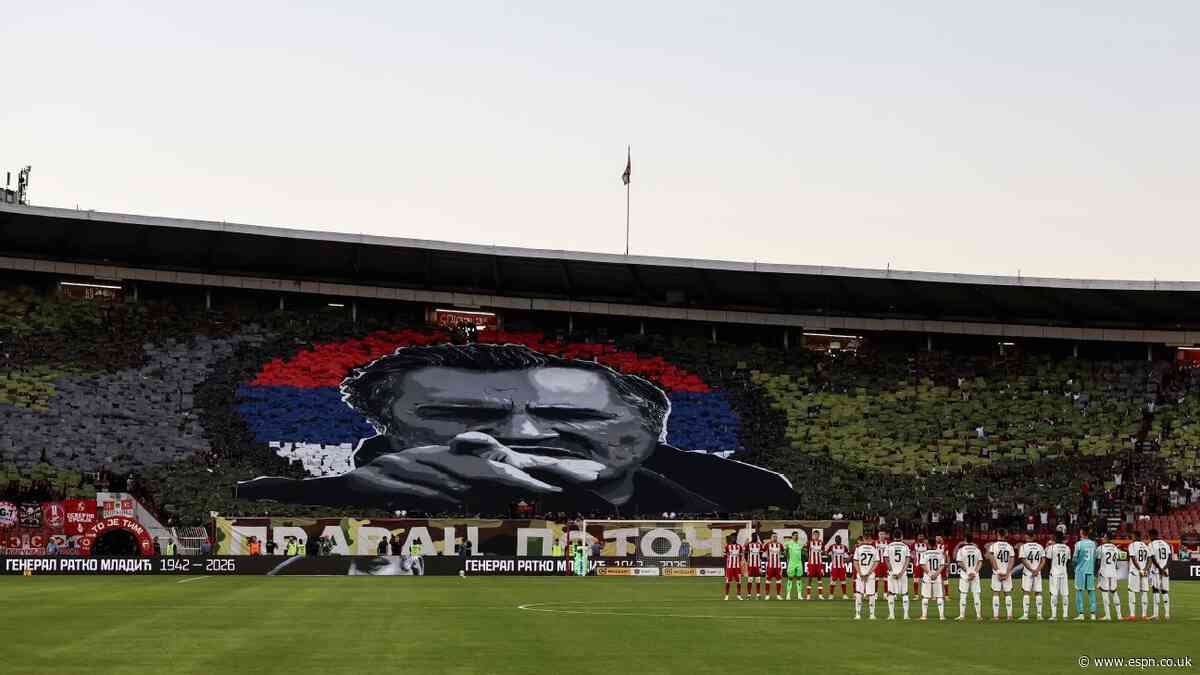 Red Star fans display tifo of Serbian war criminal