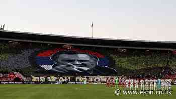 Red Star fans display tifo of Serbian war criminal