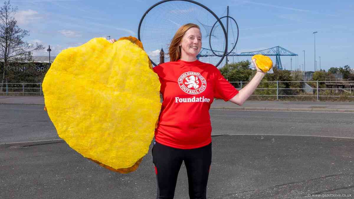 Honorary Teessider Jill taking on Great North Run dressed as a giant parmo