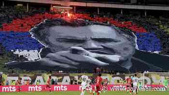 Red Star Belgrade fans unveil tifo of war criminal Ratko Mladic before Serbian derby