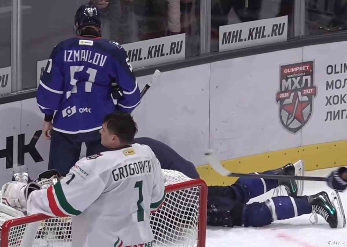 VIDEO: Gleb Pugachyov takes a hard fall in his first game of the season