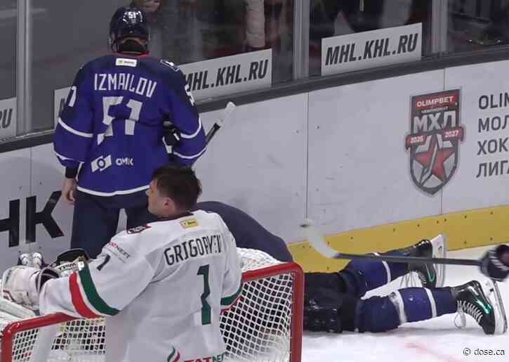 VIDEO: Gleb Pugachyov takes a hard fall in his first game of the season