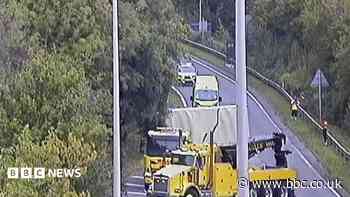 Slip road reopens after lorry overturns