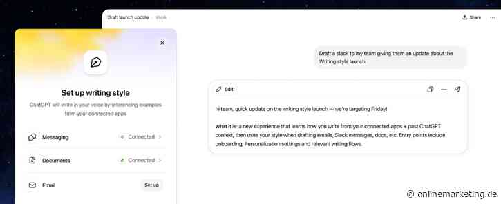 ChatGPT Work lernt deinen Schreibstil aus Gmail, Slack und Co.