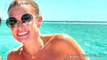 Coleen Rooney sips wine while posing in a strapless bikini as Wayne shows off his new nose job in snaps from their family summer break