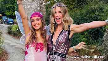 Trinny Woodall, 62, stuns in a plunging metallic gown as lookalike daughter Lyla Elichaoff, 22, sports fairy wings and a sequin mini-dress at family friend's 21st birthday bash