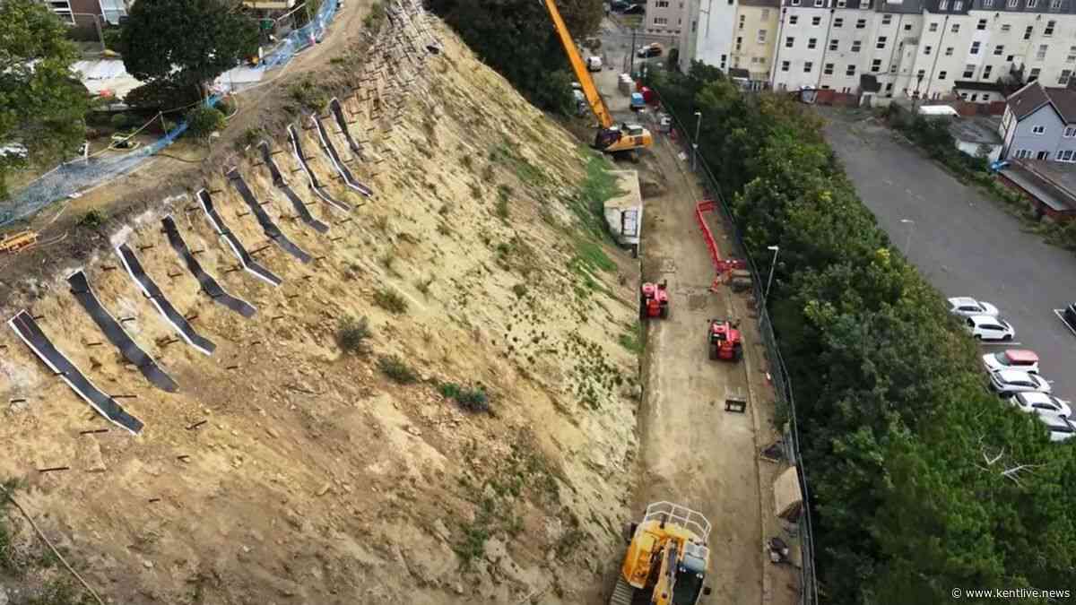 Dramatic photos show works underway to stabilise collapsed Folkestone road
