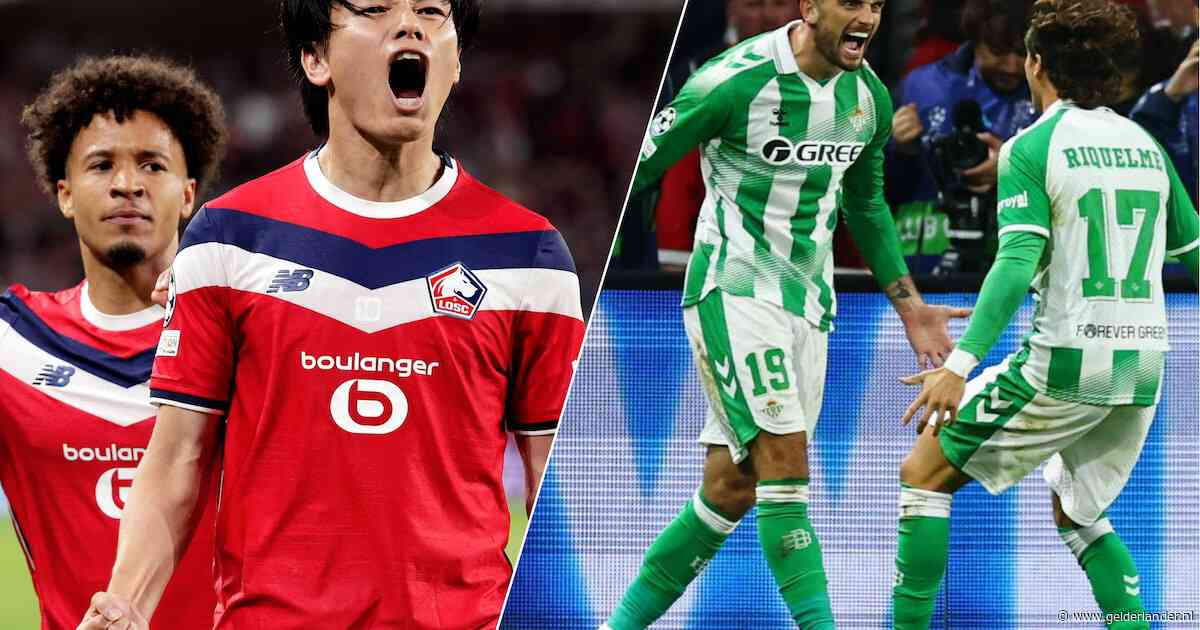 Goals van Ayase Ueda en Troy Parrott in Lille, waar Real Betis wint na elleboogstoot van Ethan Mbappé
