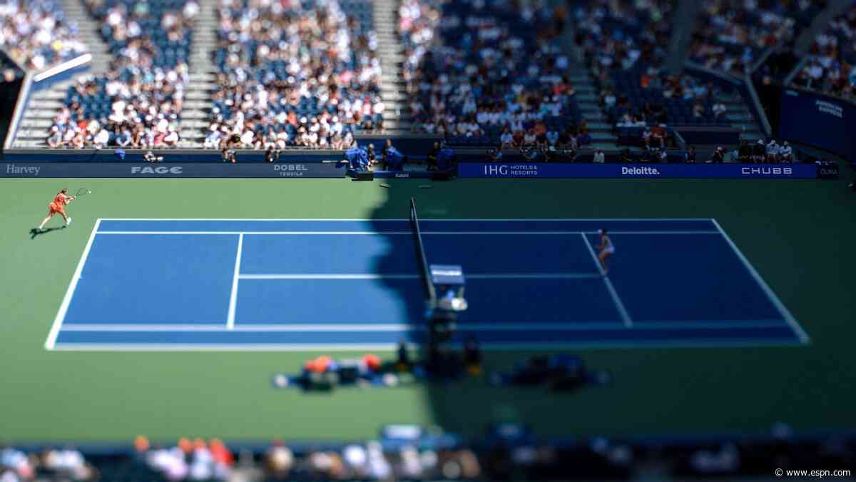 Noskova serves in shadow on key point due to roof delay