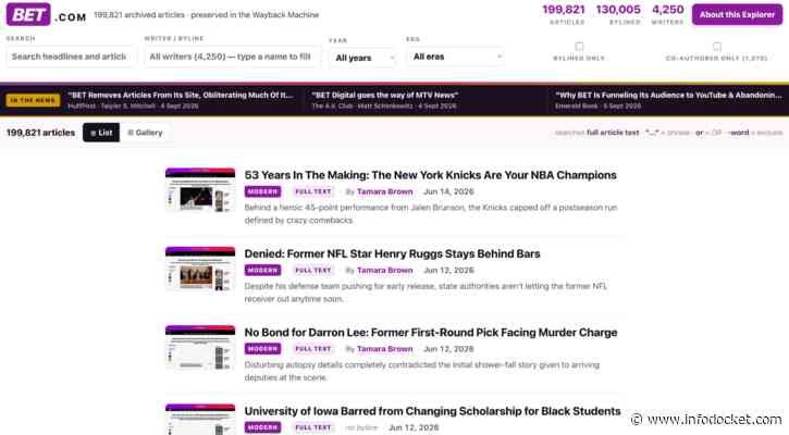 Digital Preservation: Internet Archive Releases Online Archive (199,000 Articles) of BET Journalism No Longer Available on the Live Web