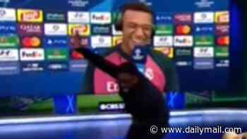 Hilarious moment Micah Richards runs out of the CBS studio when Kylian Mbappe names him his favourite pundit - after he wrote him a poem and they shared bizarre virtual hug