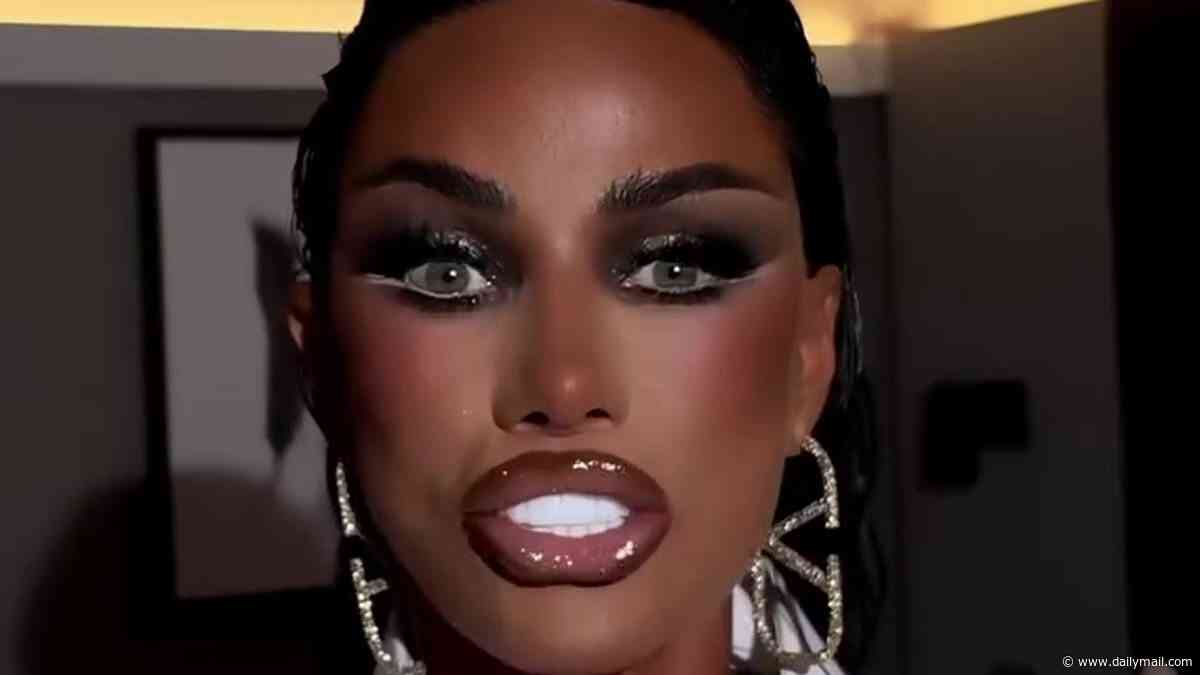 Katie Price says it's the 'first time in 48 years I can say I fancy myself' as she gushes over her heavy NTAs makeup after covering up her black eye hours after getting face filler