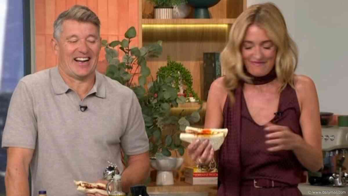 Hungover Cat Deeley and Ben Shephard groan in delight as they tuck into bacon sandwiches after nearly losing their NTAs gong following 'very late night'