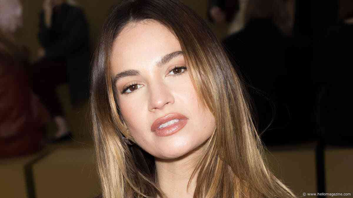 Glowing' Lily James is a Hollywood vixen in plunging lace vest and curve-hugging jeans