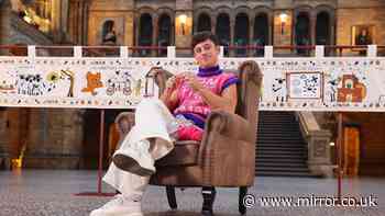 Tom Daley unveils 22-foot Shaun the Sheep tapestry - and adds his own stitches