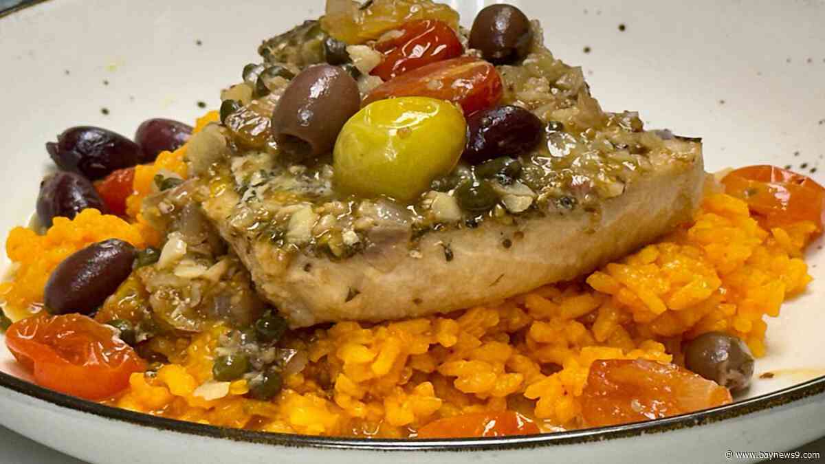 Sicilian swordfish dish with olives and capers at Scarpino's