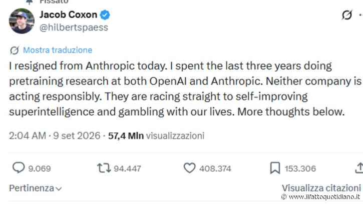 “Chi sviluppa l’IA crede che possa ucciderci tutti entro il decennio. Né Anthropic, né OpenAI stanno agendo responsabilmente”