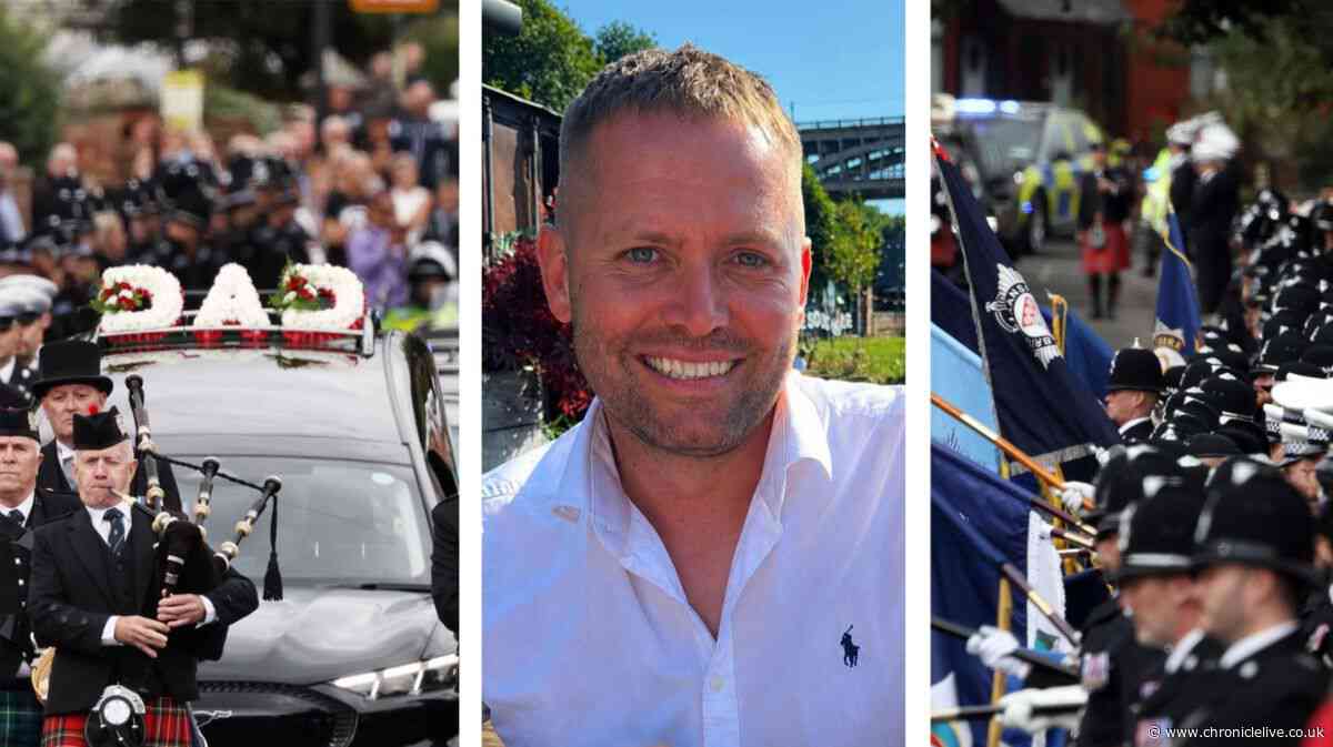 Laid to rest: Touching photos and tributes from PC Blades' funeral as hundreds line streets in Hartlepool